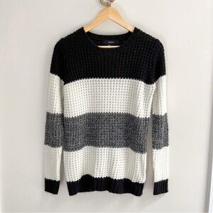 Forever 21 Chunky Open Knit Colorblock Striped Sweater Black Gray White Small
